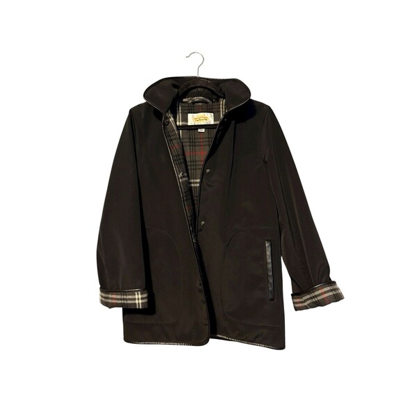 Talbots Rain Coat Size S Petite Black Lined Removable Hood - Picture 1 of 6